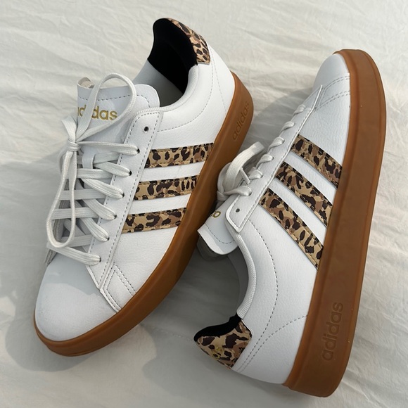 adidas Shoes - Adidas white and leopard sneakers